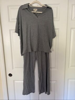 Open Edit Gray Ribbed Lounge Pajama Set - Women’s Intimates & Sleepwear